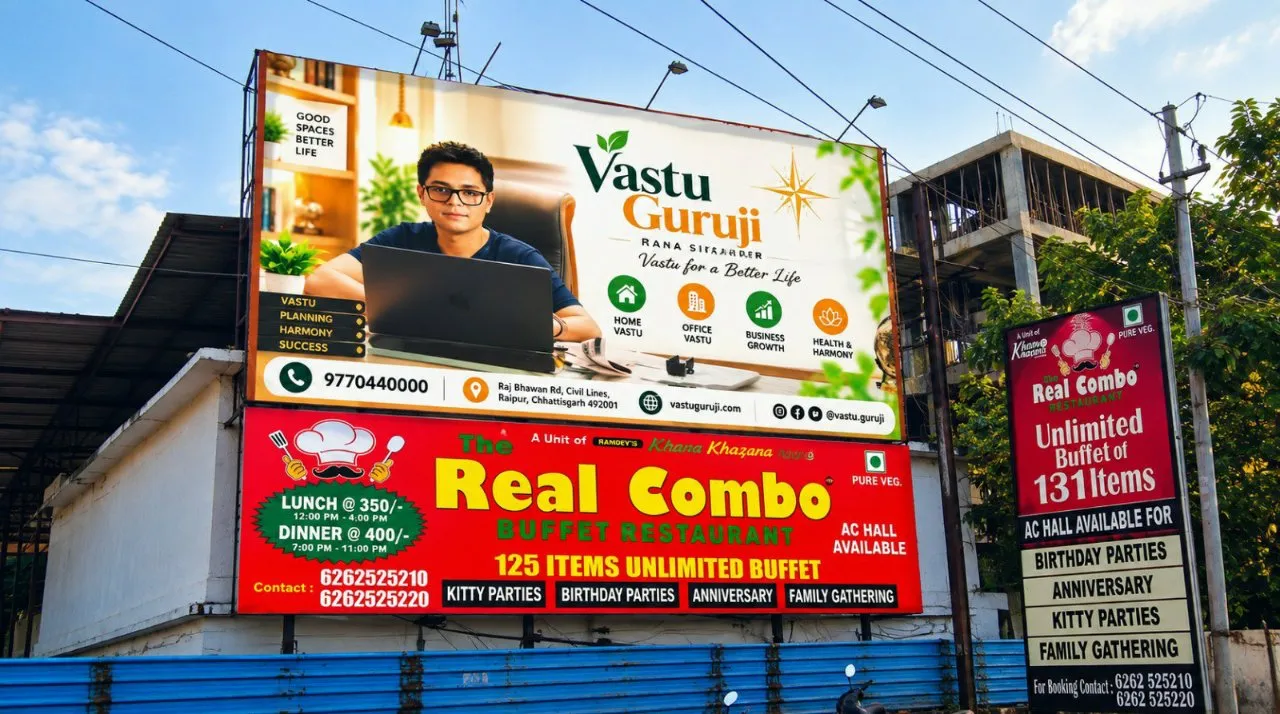 रायपुर में वास्तुगुरुजी राणा सिकंदर के भव्य हॉर्डिंग बने चर्चा का विषय वास्तु शास्त्र और कुंडली सेवाओं की बढ़ी मांग