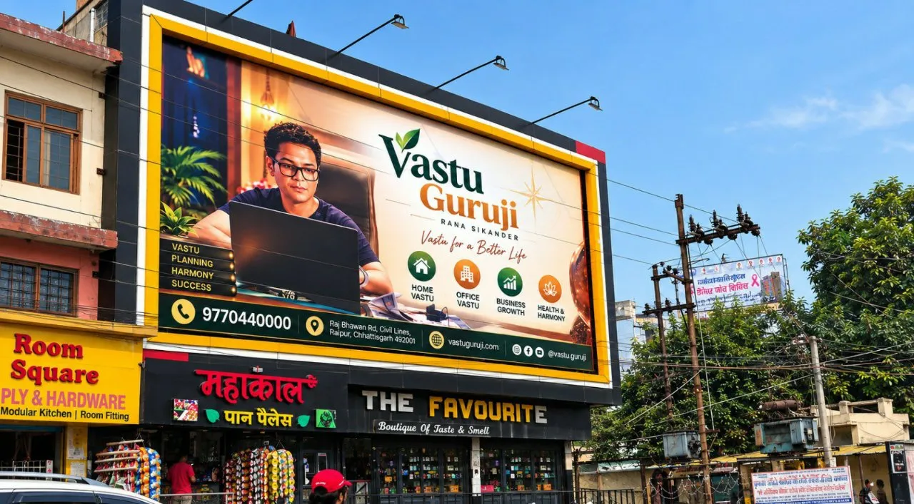 रायपुर में वास्तुगुरुजी राणा सिकंदर के भव्य हॉर्डिंग बने चर्चा का विषय वास्तु शास्त्र और कुंडली सेवाओं की बढ़ी मांग