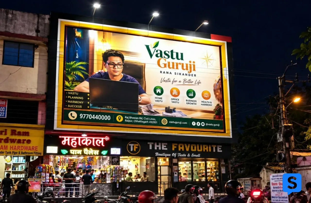 बड़ी खबर: रायपुर में वास्तुगुरुजी राणा सिकंदर के दो भव्य हॉर्डिंग बोर्ड आकर्षण का केंद्र, वास्तु ज्ञान से लेकर कुंडली निर्माण तक मिल रही सेवाएं